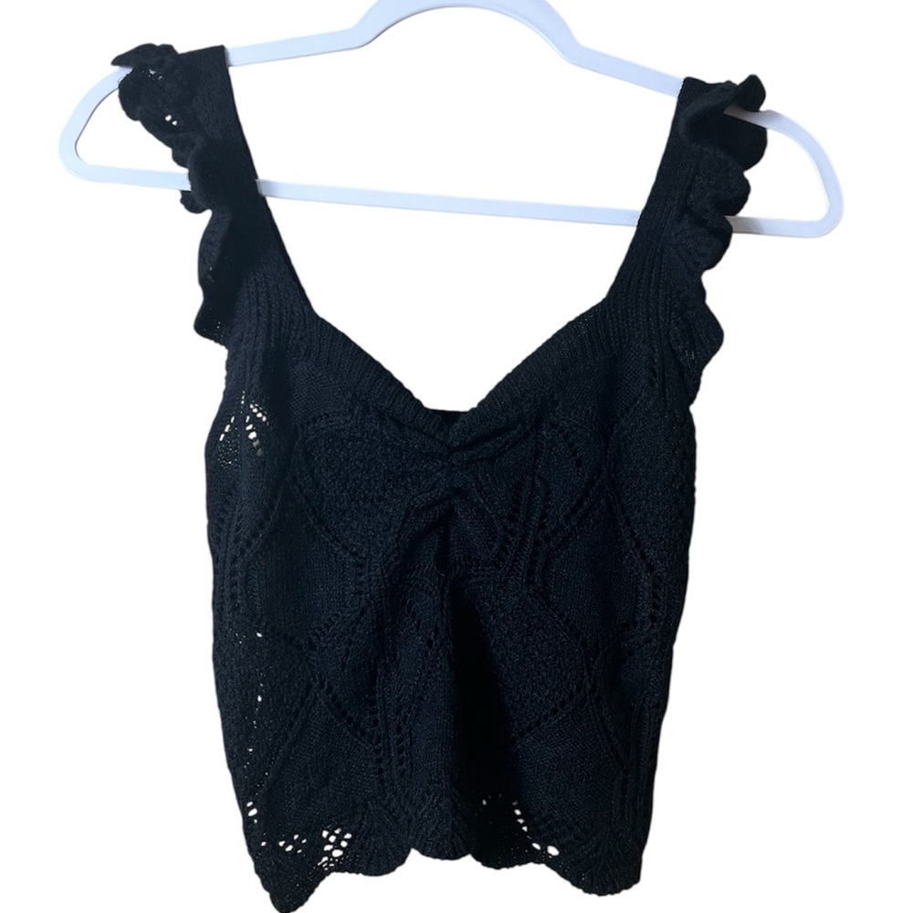 Black Knit Ruffle Sweater Tank Top Size XS-S Boho‎ Coquette Romantic Cottagecore